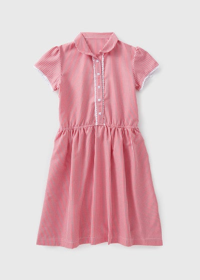 Girls Red Traditional Easy Dressing School Dress (3-13yrs)
