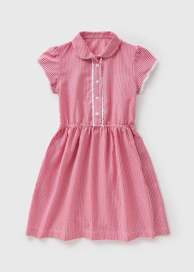 Girls Red Traditional Easy Dressing School Dress (3-13yrs)