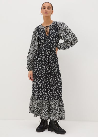 Black Floral Print Midaxi Dress