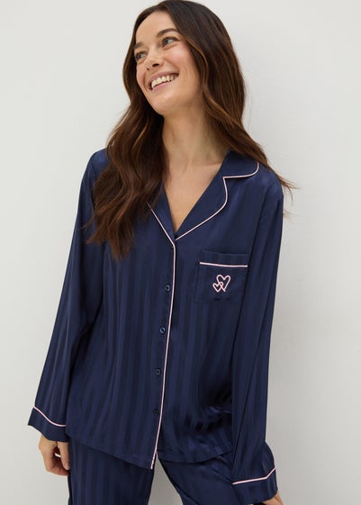 Navy Satin Stripe Pyjama Set