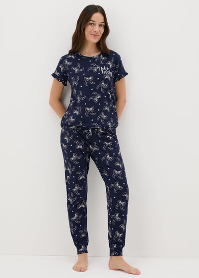 Navy Bow Pyjama Set