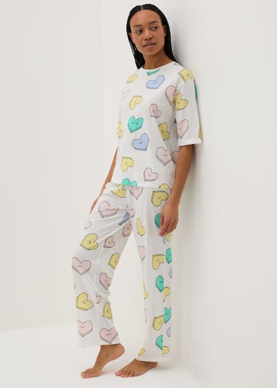 Cream Heart Print Pyjama Set