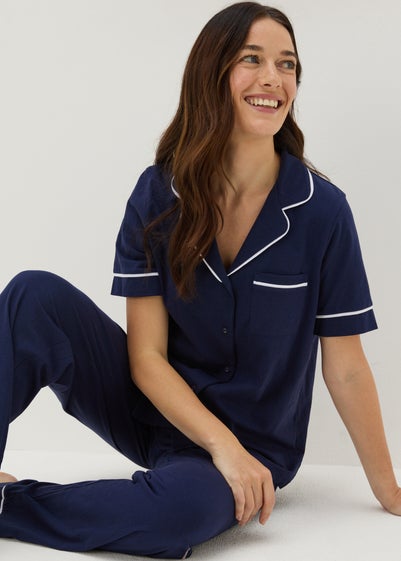 Navy Button Up Pyjama Set