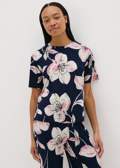 Navy Floral Pyjama Top