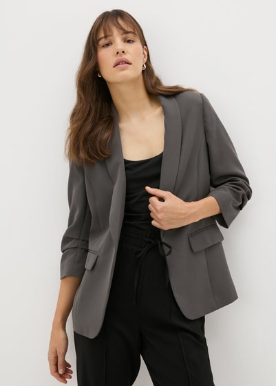 Et Vous Grey Ruched Sleeve Blazer