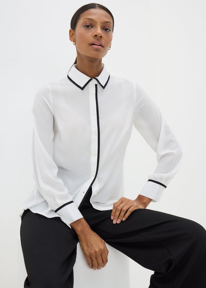 Et Vous White Contrast Piping Shirt