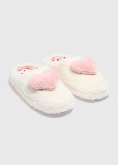 Cream Heart Mule Slippers