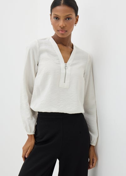 Et Vous Cream Zip Front Blouse