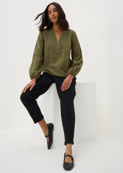 Et Vous Khaki Zip Front Blouse