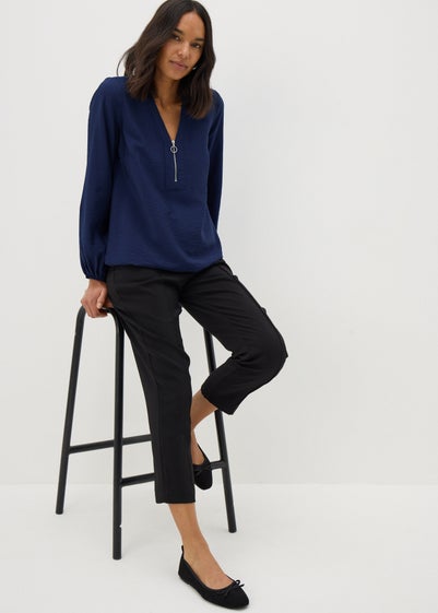 Et Vous Navy Zip Front Blouse