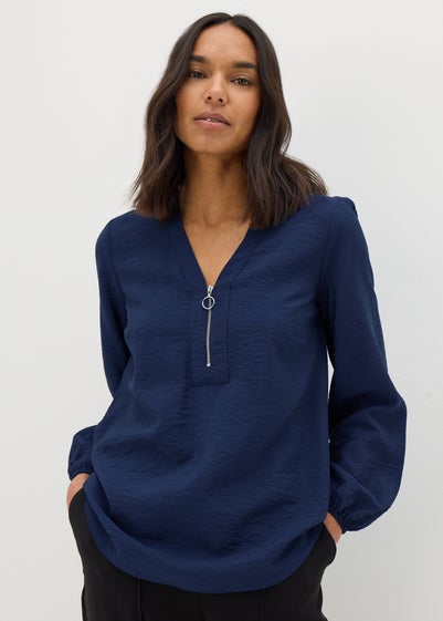 Et Vous Navy Zip Front Blouse