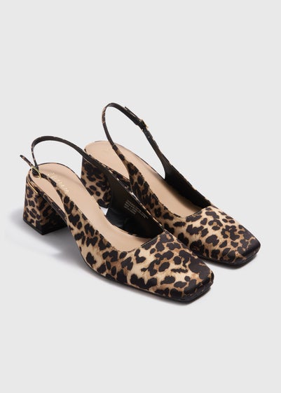 Brown Animal Print Sling Back Block Heels