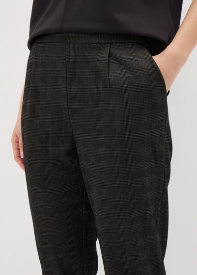 Brown Check Ponte Tapered Trousers