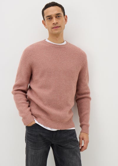 Pink Ribbed Crew Neck Jumper