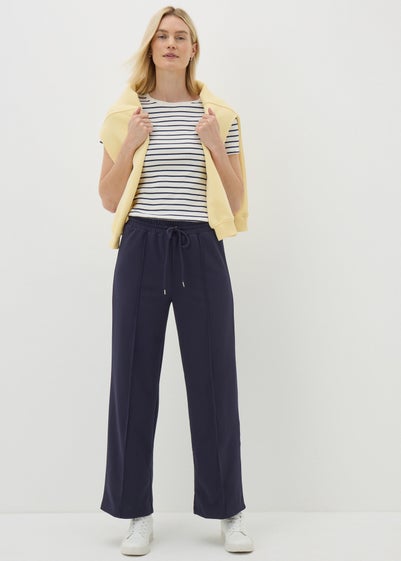 Navy Seam Detail Wide Leg Trousers