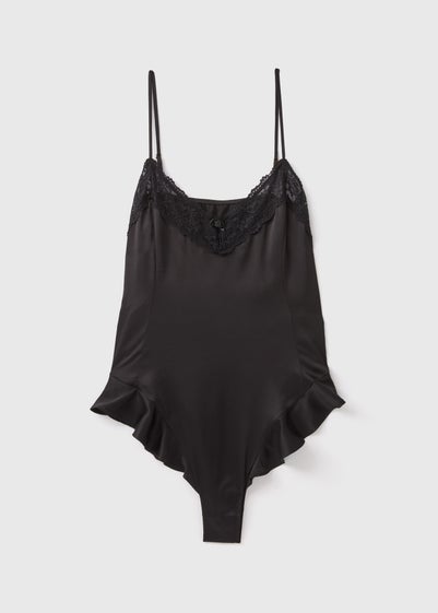 Black Satin V-Neck Bodysuit