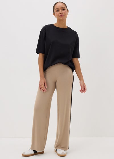 Camel Side Stripe Wide Leg Trousers