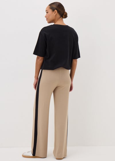 Camel Side Stripe Wide Leg Trousers