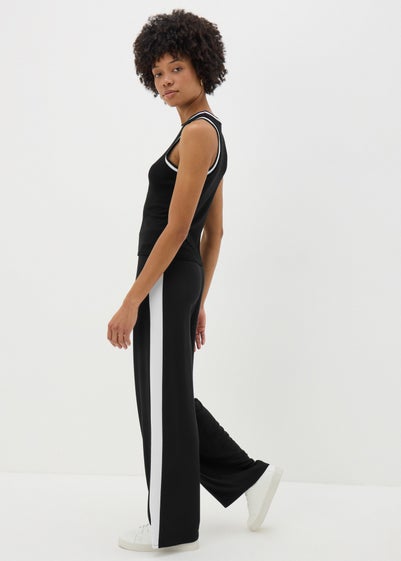 Black Side Stripe Jersey Wide Leg Trousers