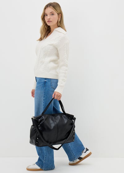 Black Stud Slouch Tote Bag