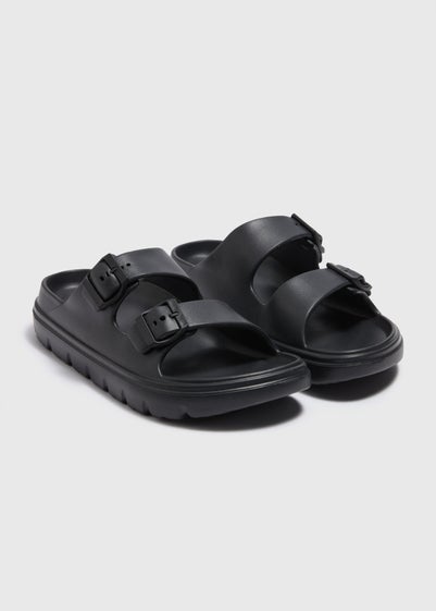 Black Chunky Double Buckle Sliders