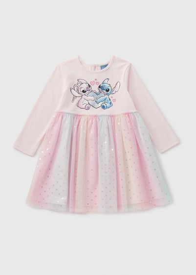 Disney Girls Pink Stich Mesh Dress