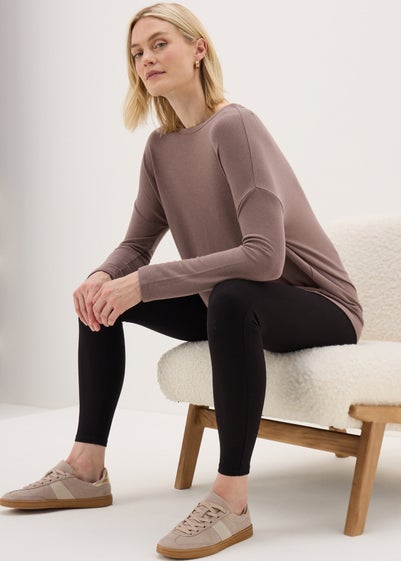 Beige Crew Neck Long Sleeve Top