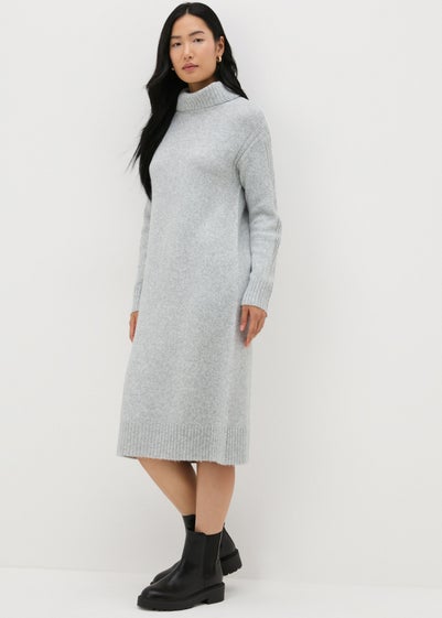 Et Vous Grey Roll Neck Knit Midi Dress