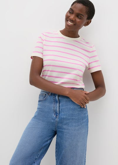 Pink Stripe Crew Neck T-Shirt