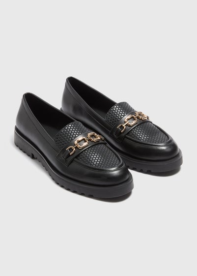 Black Woven Metal Bar Loafers