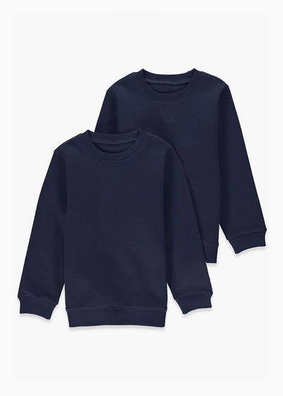 Kids 2 Pack Navy Crew Neck School Sweatshirts (3-13yrs)