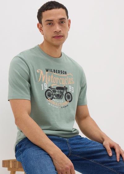 Green Motorcycle Print T-Shirt