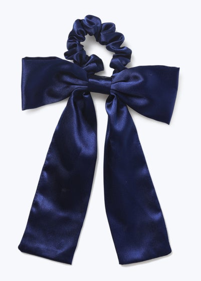 Girls Navy Satin Bow Scrunchie