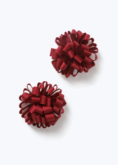 2 Pack Girls Burgundy Pom Clips