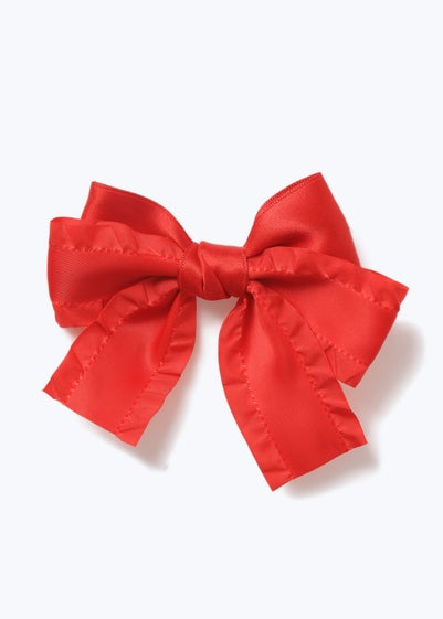 Girls Red Satin Bow Clip