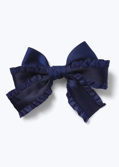 Girls Navy Satin Bow Clip