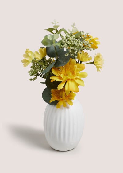 Yellow Flowers In A Rib Vase