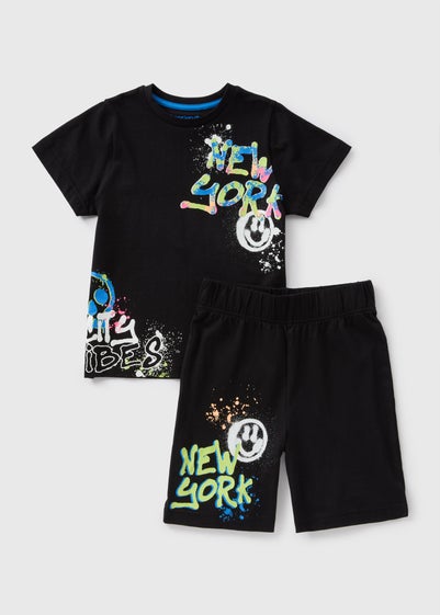 Boys Black Graffiti Pyjama Set (7-13yrs)