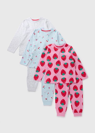 3 Pack Girls Red Fruit Pyjama Set (1-7yrs)