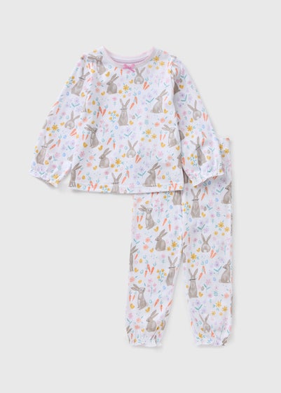 Girls Pink Floral Bunny Pyjama Set (1-7yrs)