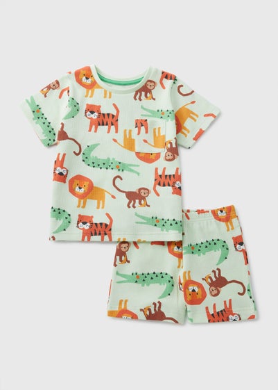 Kids Green Animal Waffle Pyjama Set (1-7yrs)