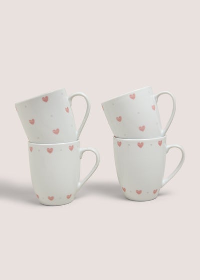 4 Pack Pink Heart Mugs