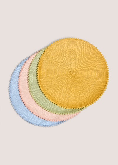 4 Pack Multicolour Woven Pom Placemats