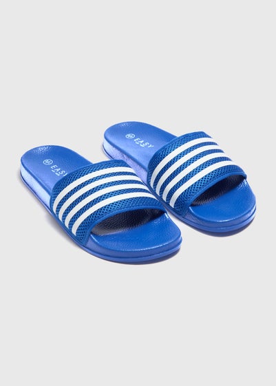 Blue Mesh Stripe Sliders