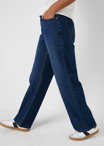 Papaya Petite Blue Mid Wash Relaxed Straight Jeans