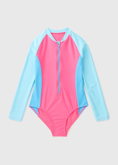 Girls Multicolour Colour Block Zip Up Swimsuit (7-15yrs)