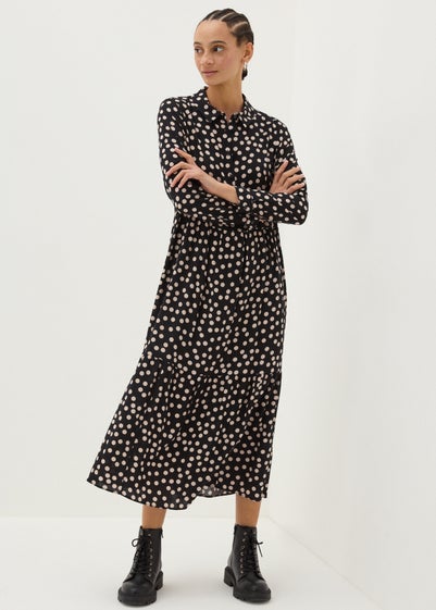 Black Spot Shirt Midi Dress