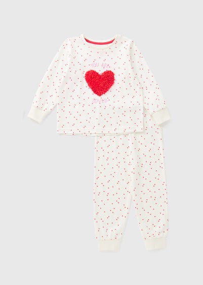 Girls Cream Heart Valentines Pyjama Set (1-7yrs)