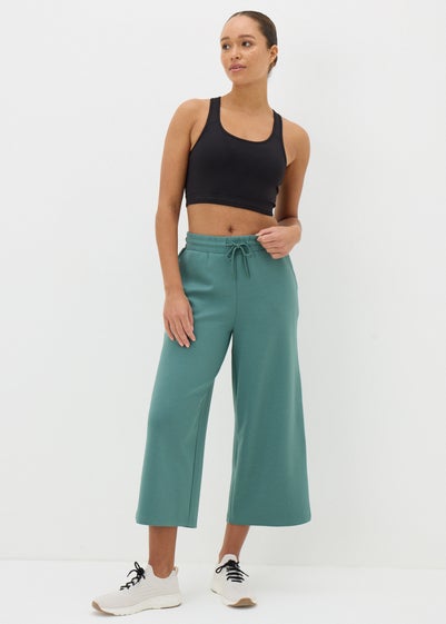 Souluxe Green Wide Leg Cropped Jogging Bottoms