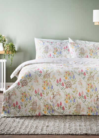 White Floral Rabbit Duvet Set